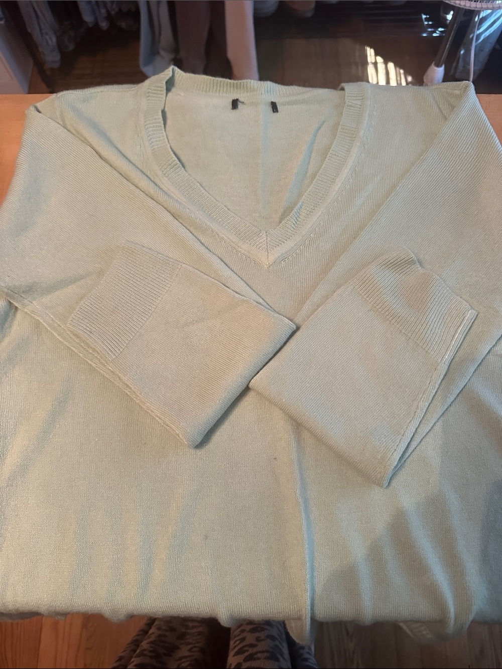 New York & Company Light Mint V-Neck Sweater